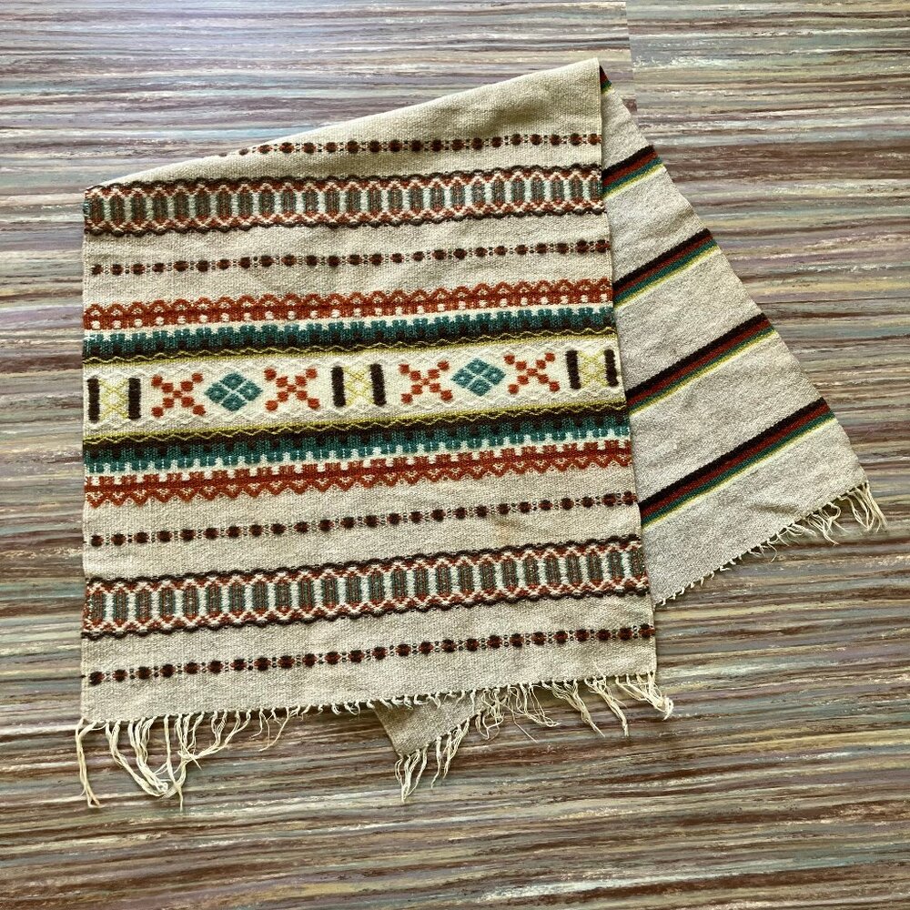 Woven Wool Small Tapestry Rug Wall Hanging Vintage Southwestern Beige Stripe